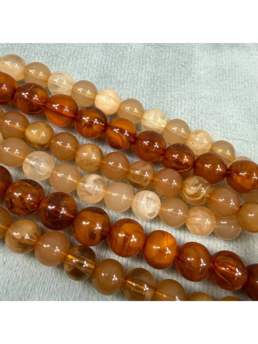 Orange Color Shades Beaded Multi-Layer Necklace Lobster Clasp Closure Vintage